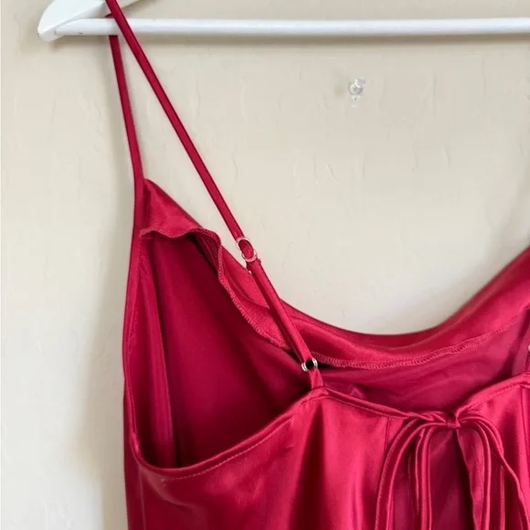 y2k Vintage Gillian O’Malley Red Slip Dress Satiny Silky Midi Cowl neck XL - Picture 4 of 9
